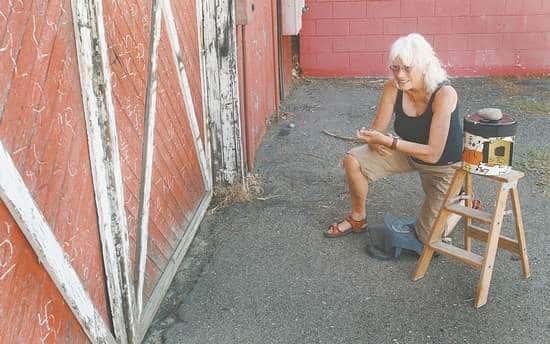 Photographer Nancy Raven taking a pinhole camera image